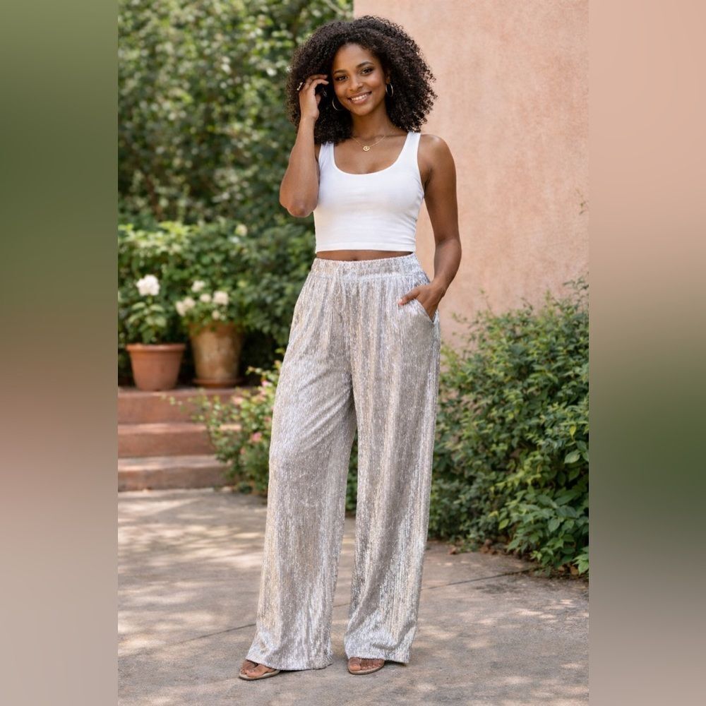 Banana Republic Shimmering Silver Wide Leg Pants